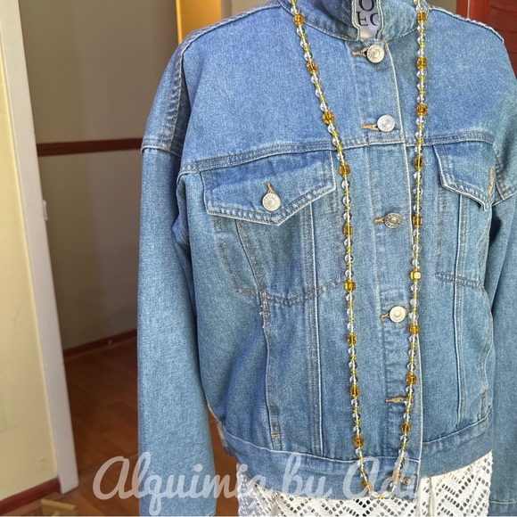 So long citrine and aura quartz beaded boho necklace - Picture 2 of 4